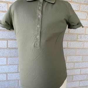 MICHAEL MICHAEL KORS OLIVE GREEN TOP 95% SUPIMA COTTON 5% SPANDEX SIZE L